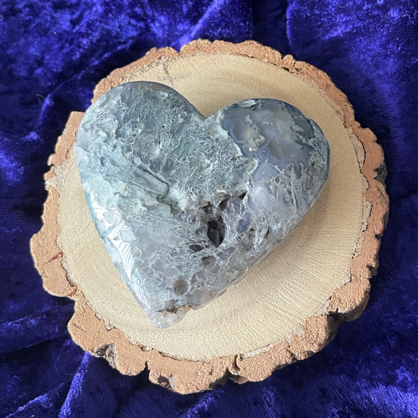 Moss Agate Druzy heart 8cm x 7.8cm