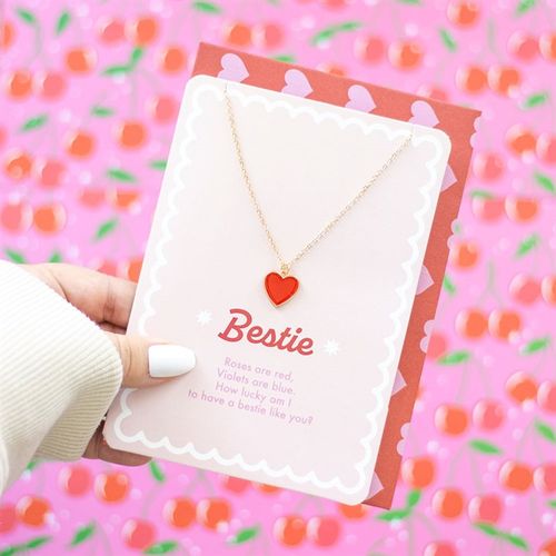 Bestie Enamel Heart Necklace Greeting Card