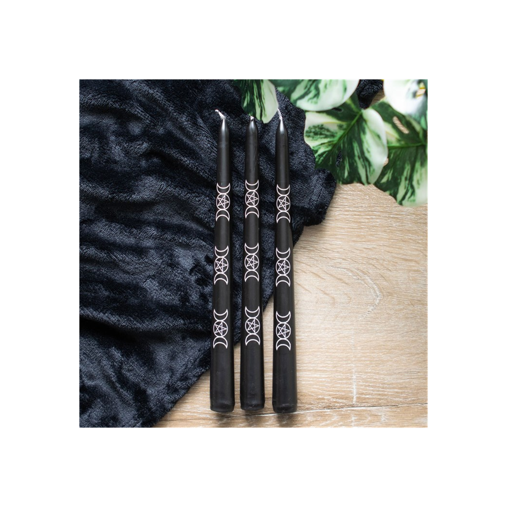 Set of 3 Black Magic Triple Moon Taper Candles